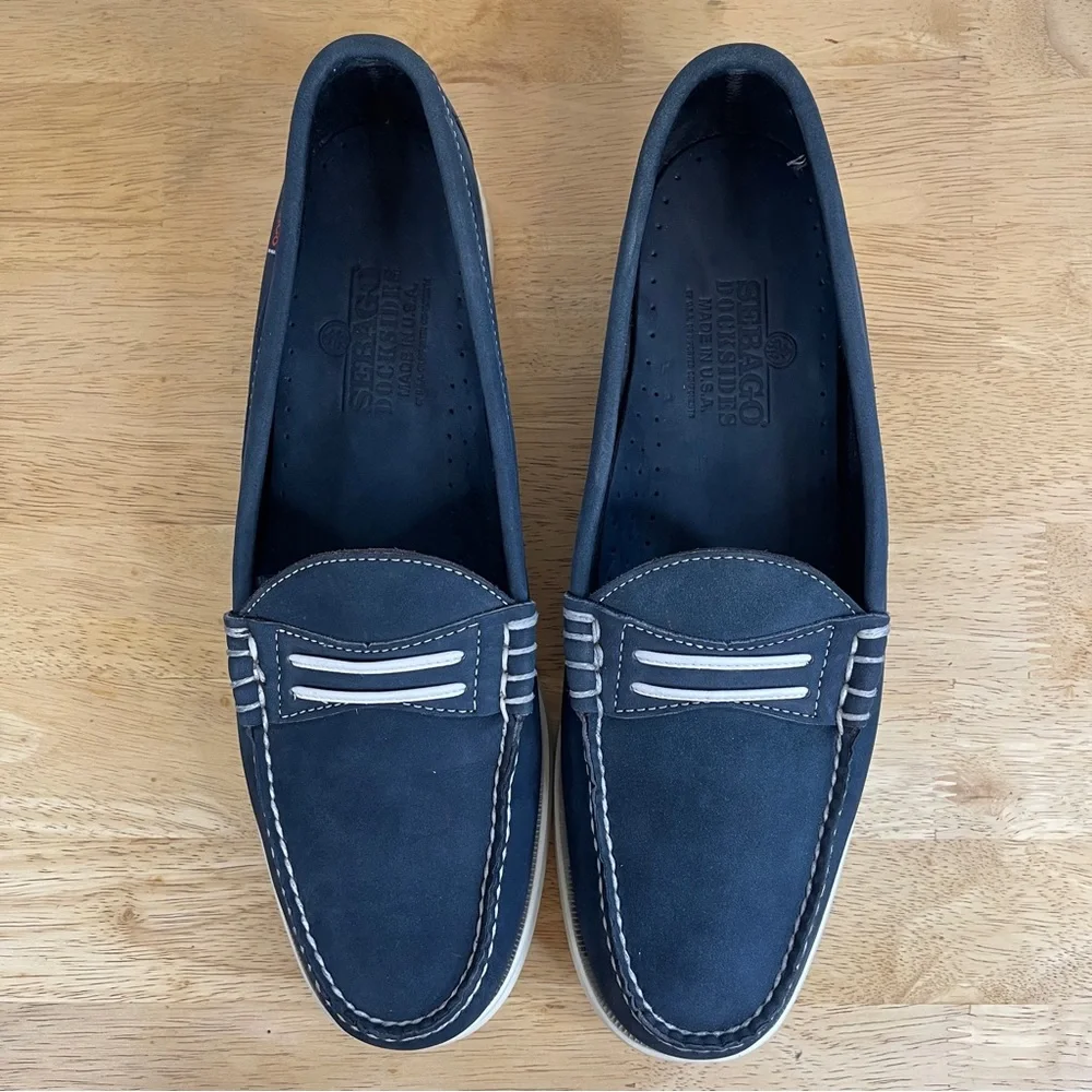 Sebago Docksides Men's Navy Blue and White Boat Shoes Loafers Size 11N